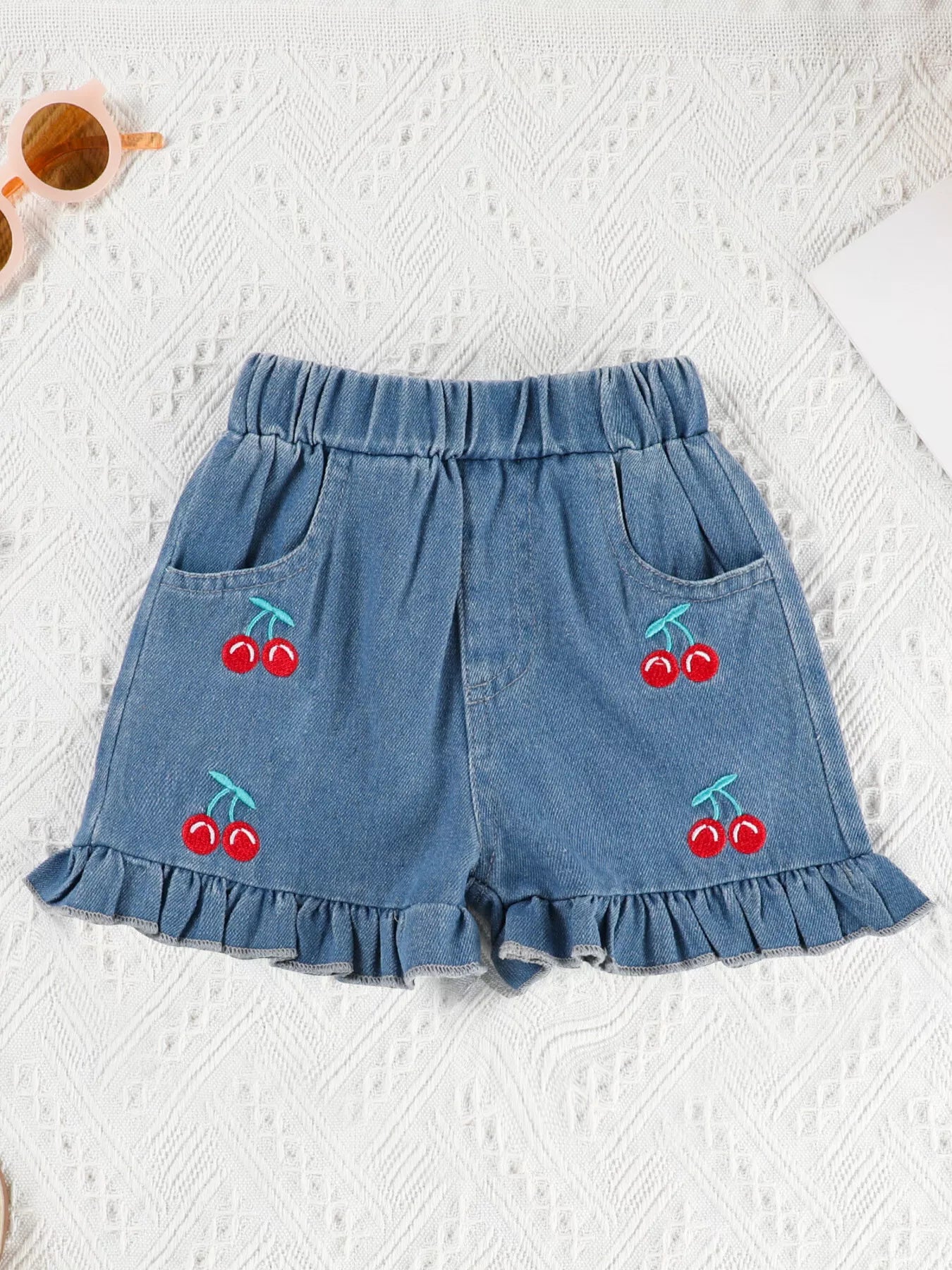 Children's Ruffle Trim Top & Denim Shorts Set