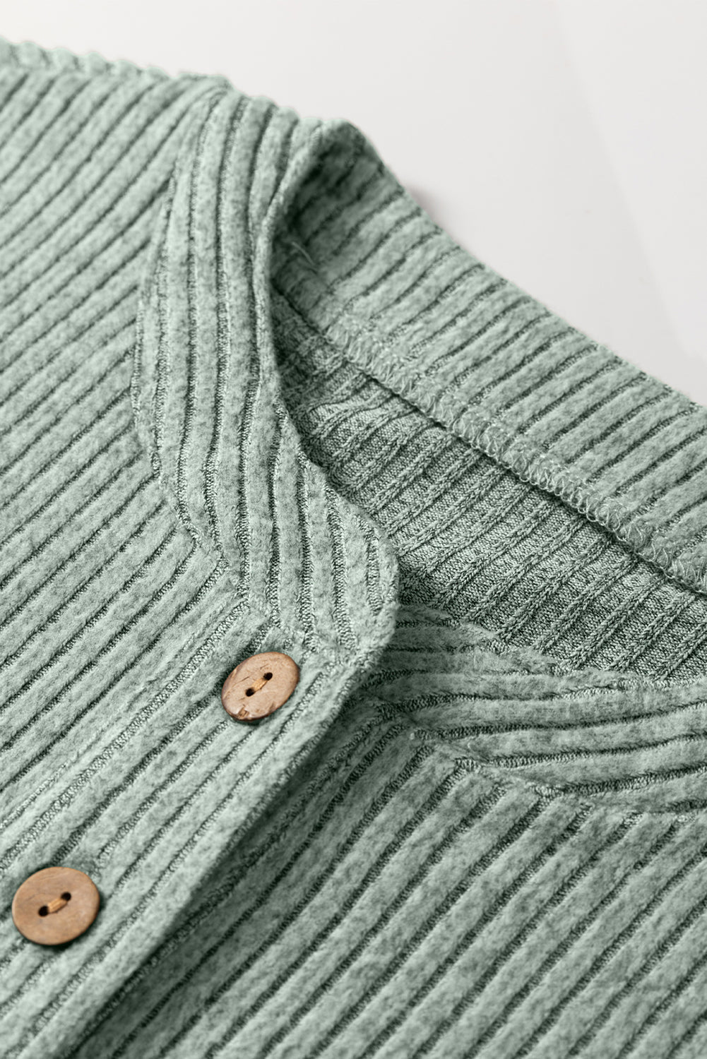 Solid Ribbed Knit Drop Shoulder Henley Top