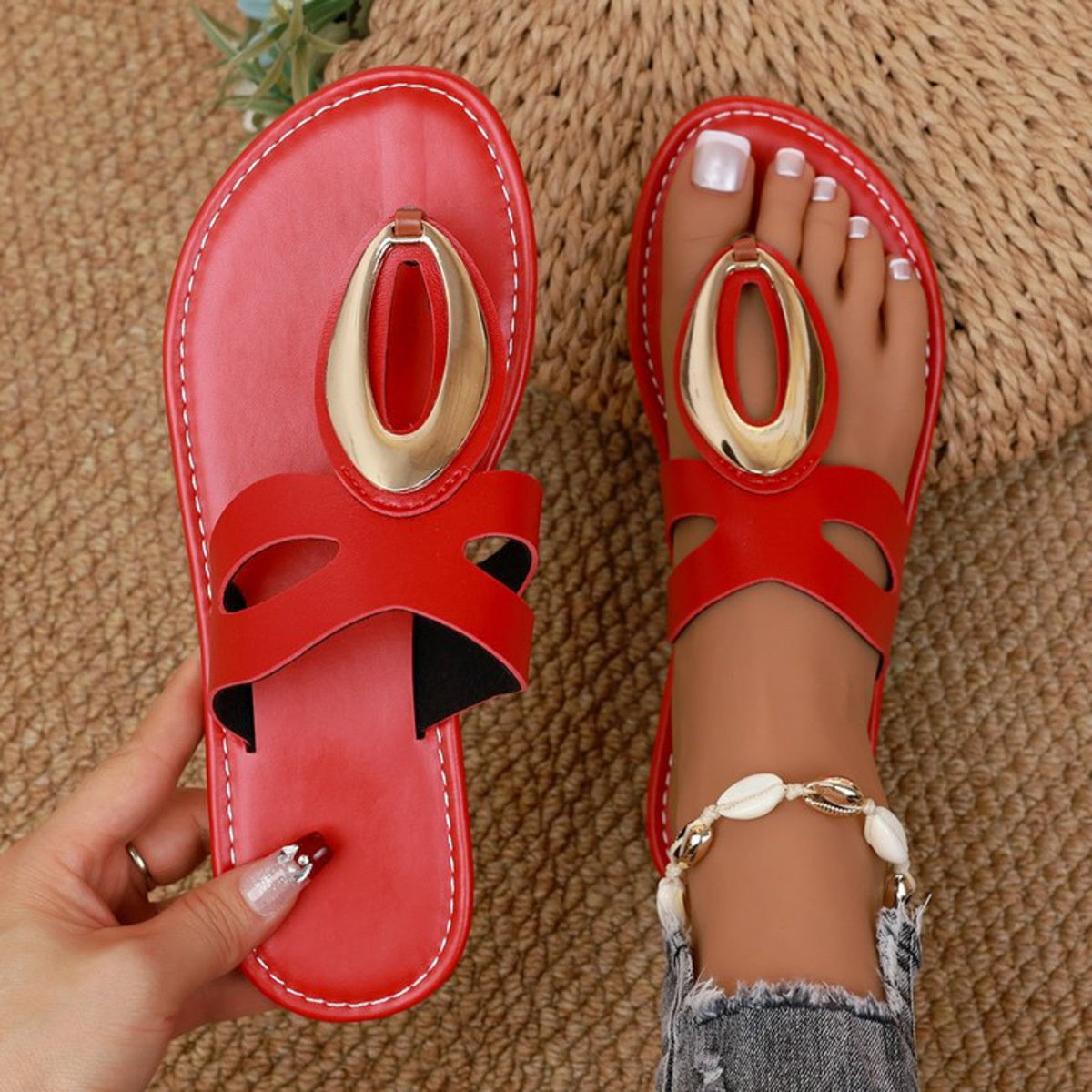 Open Toe Golden Accent Sandals