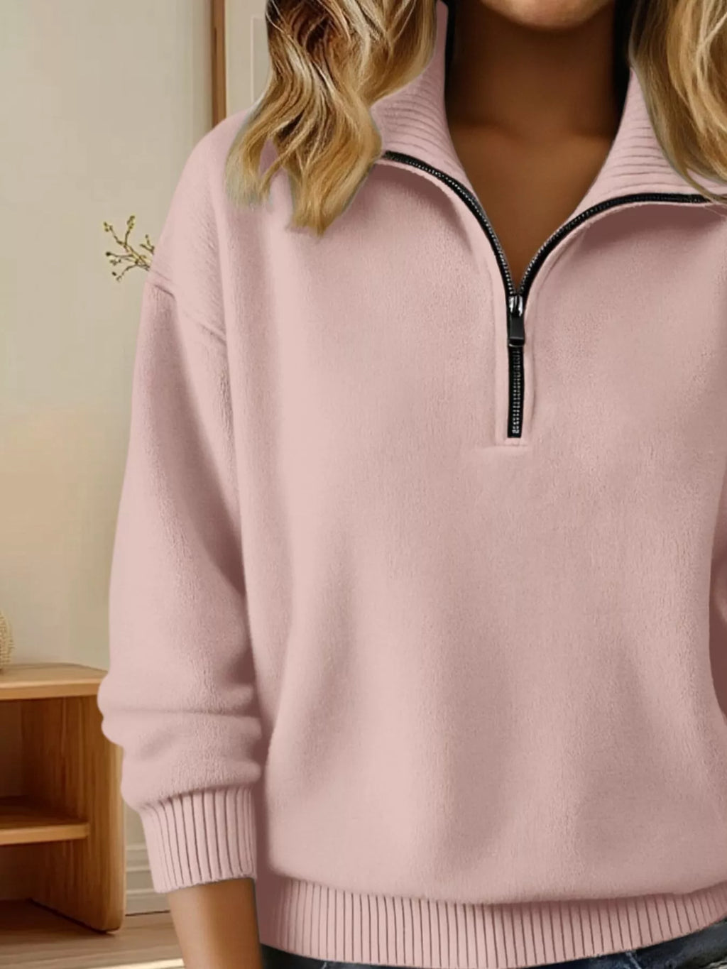 Full Size Half Zip Dropped Shoulder Sweater Plus Size
