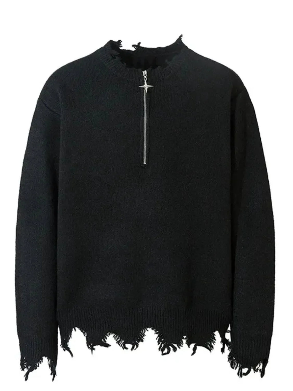 Men's Frayed Hem Quarter Zip Sweater