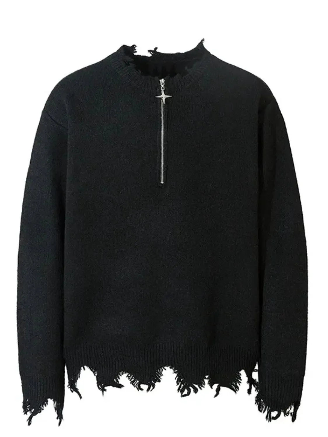Men's Frayed Hem Quarter Zip Sweater