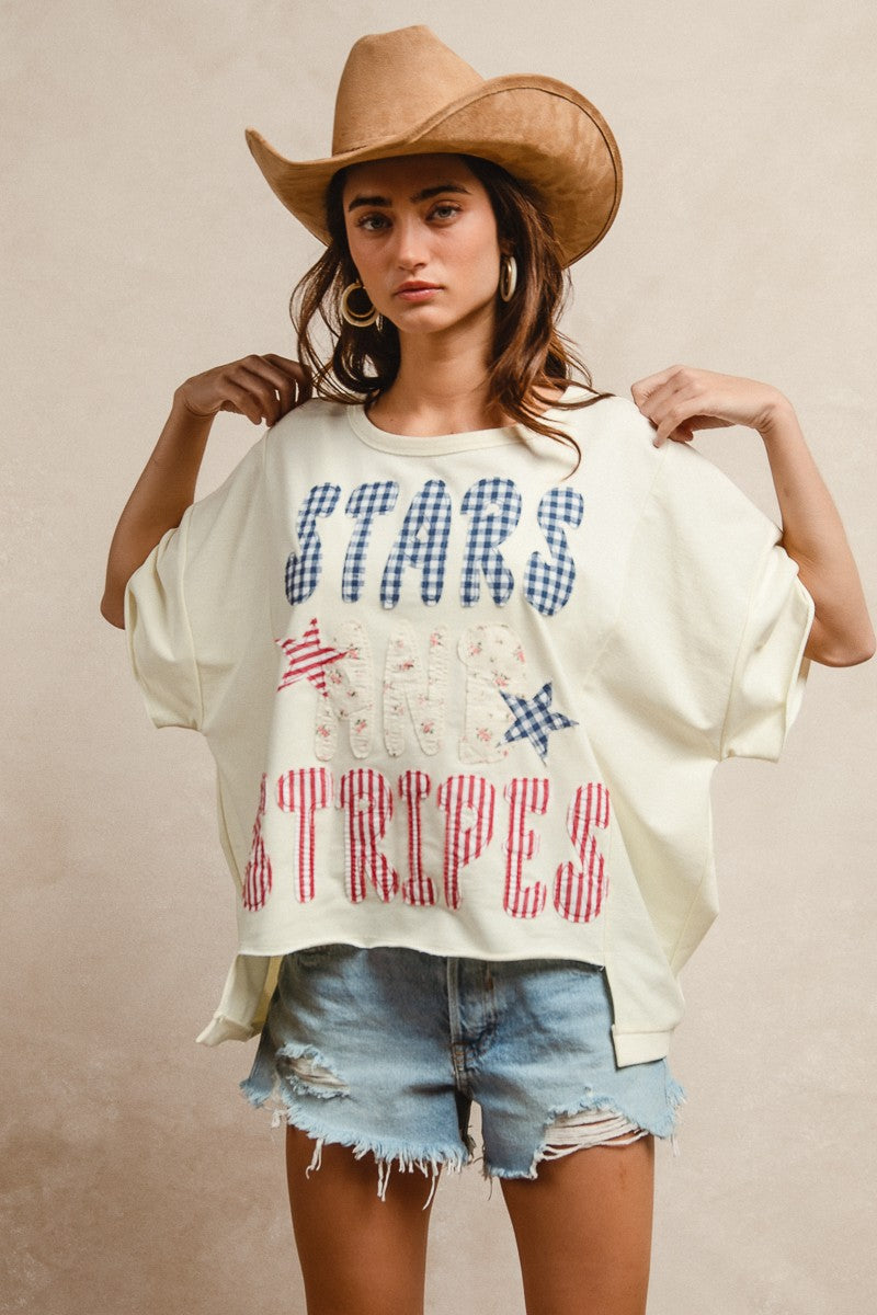 BiBi Mix And Match Stars And Stripes Patchwork Short Sleeve T-Shirt