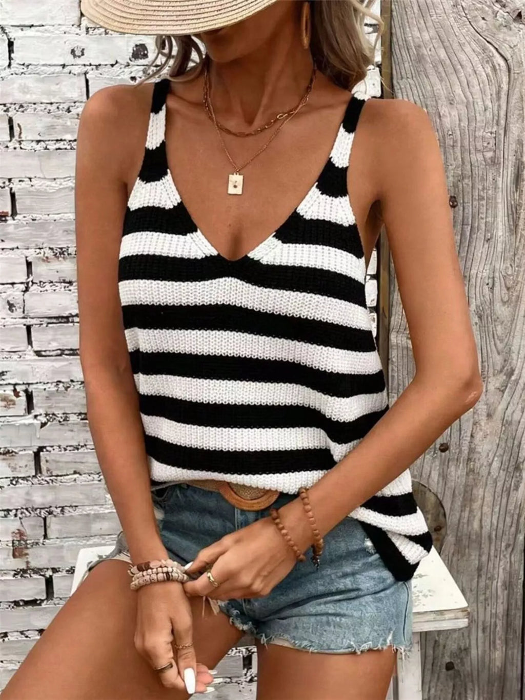 Striped V-Neck Tank