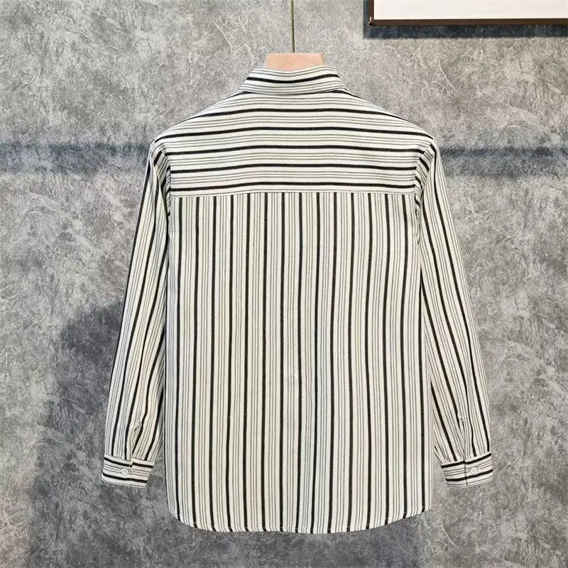 Men's Plus Size Striped Long Sleeve Button-Down Shirt