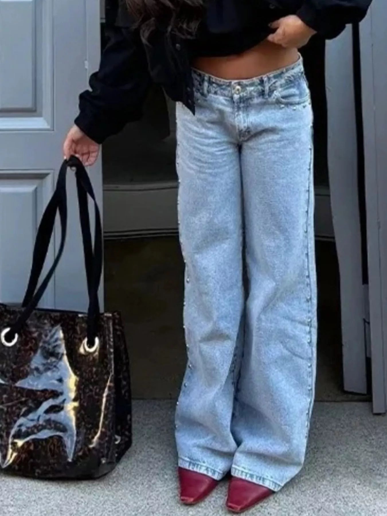 Leopard Star Patches Wide Leg Jeans