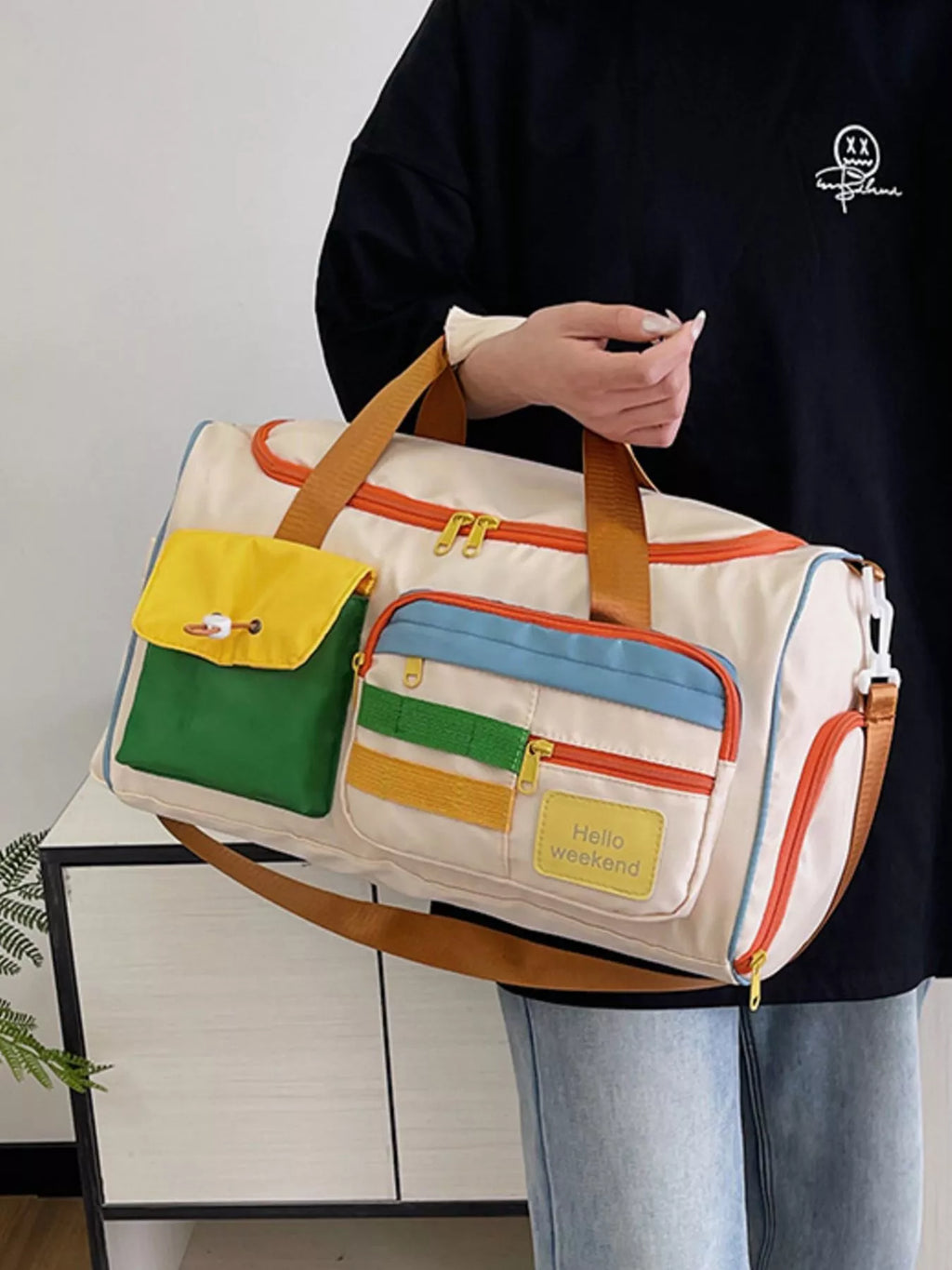 Multi-Pocket Color-Block Travel Bag