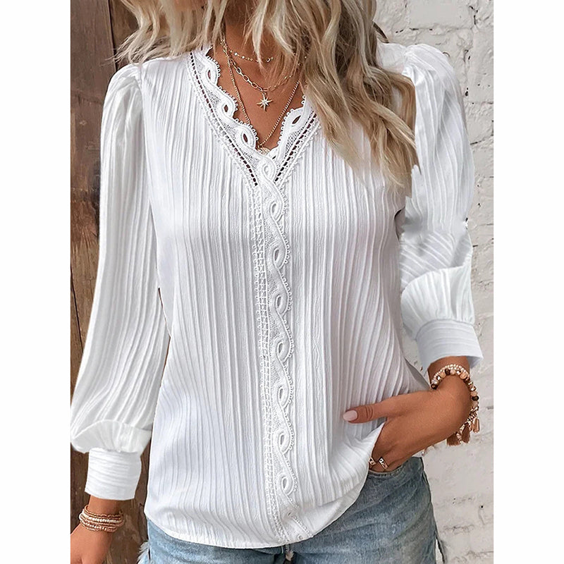 Women’s Lace-Trim V-Neck Blouse