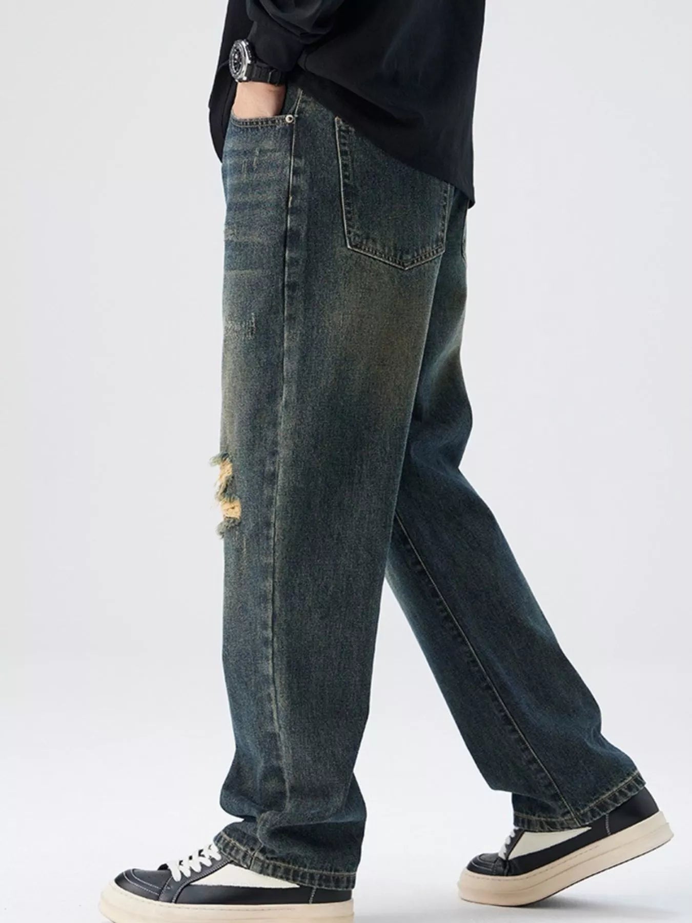 Men's Distressed Wide Leg Jeans