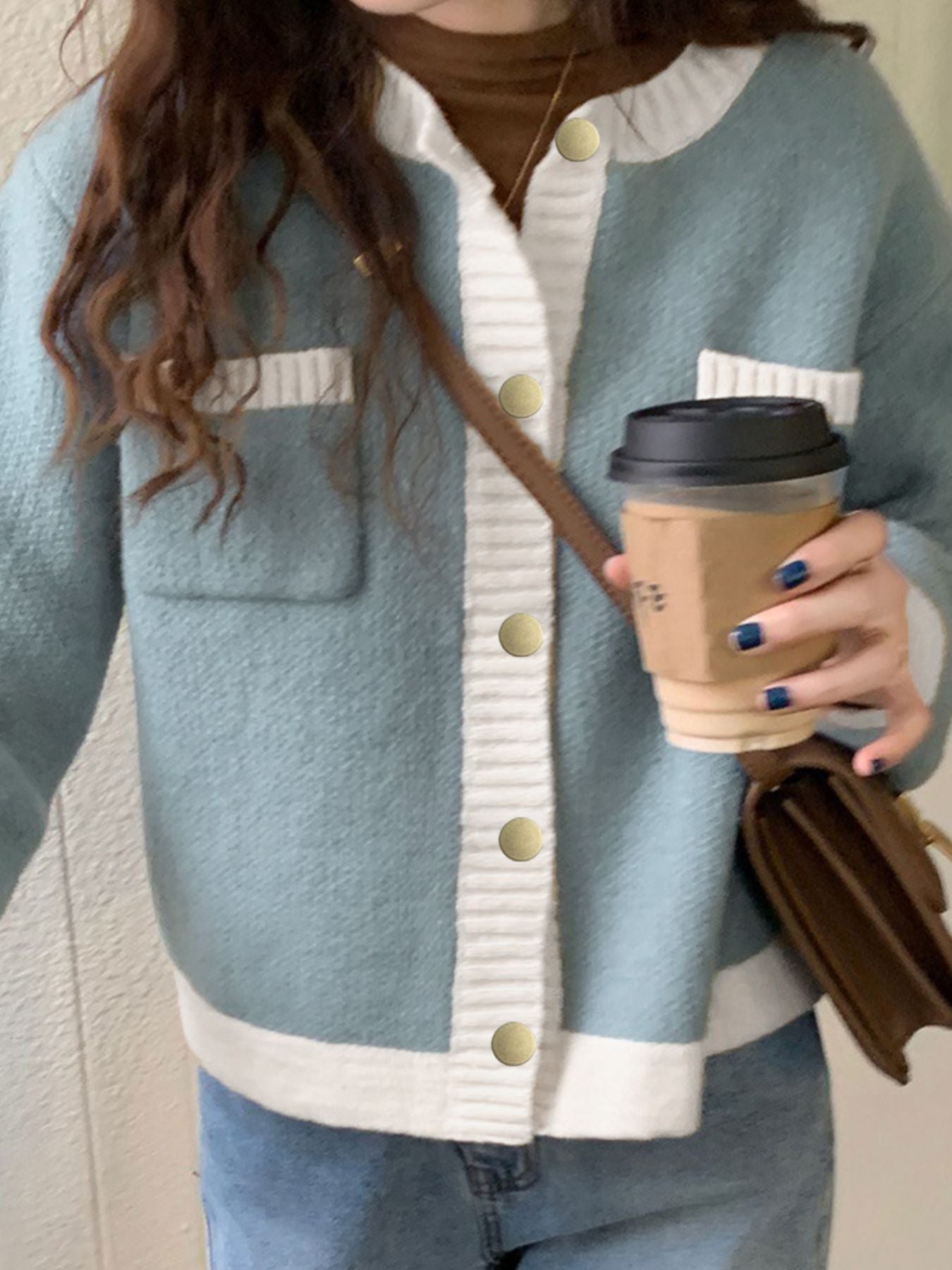 Contrast Trim Button Up Cardigan