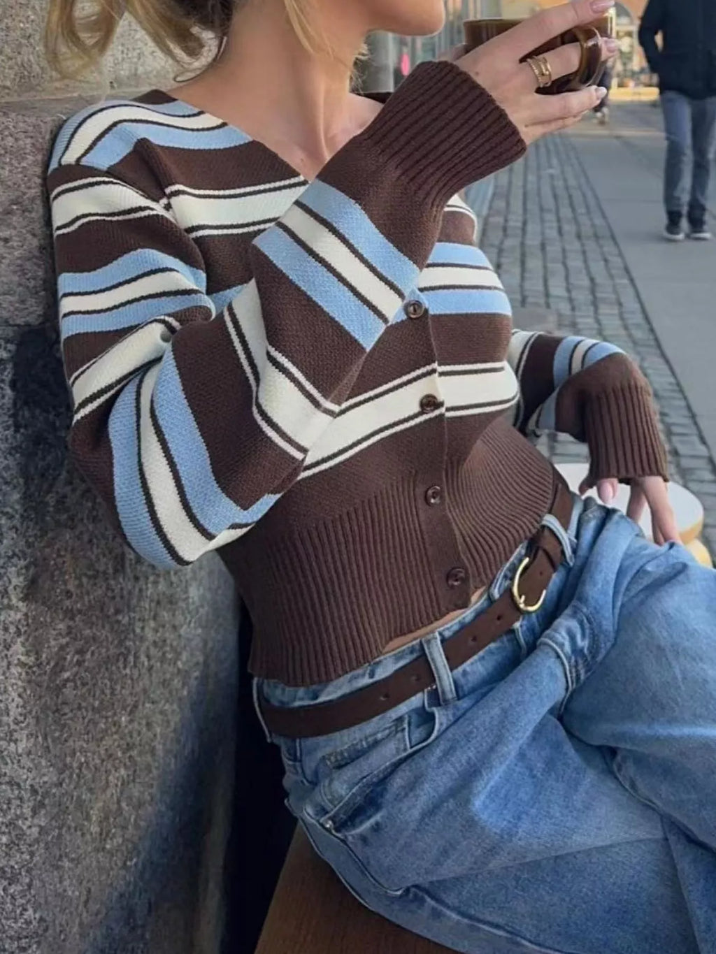 Striped Knit Cropped Cardigan