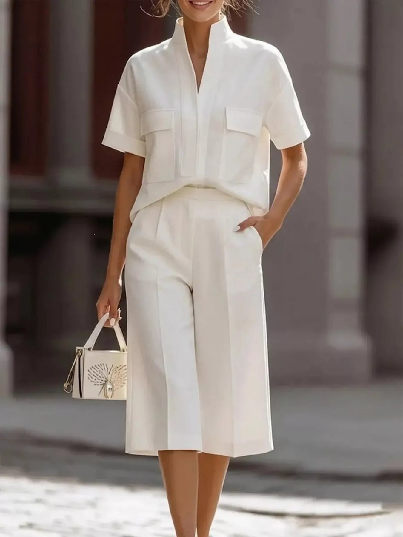 Full Size Short Sleeve Top and Shorts Set Plus Size