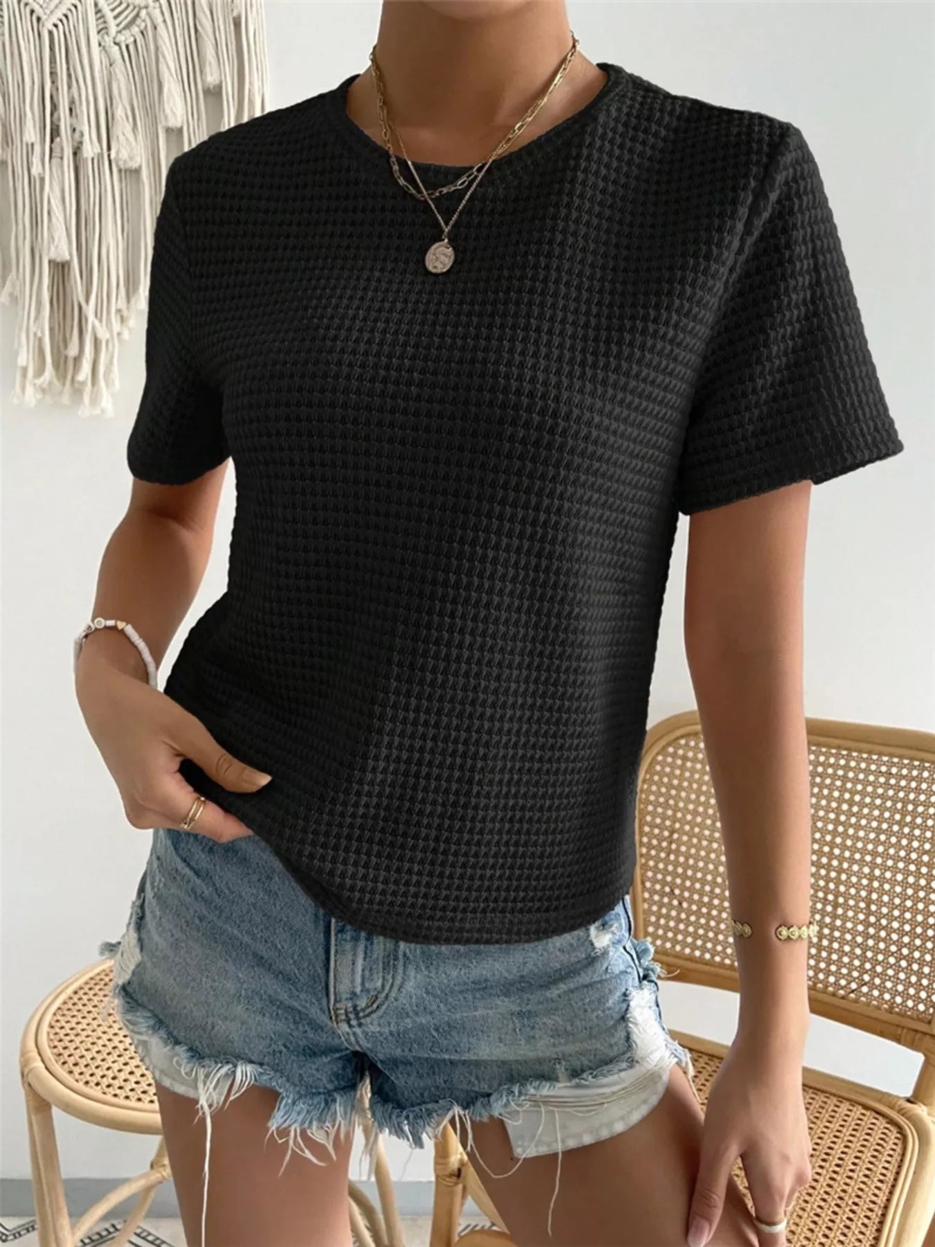 Waffle Knit Short Sleeve T-Shirt