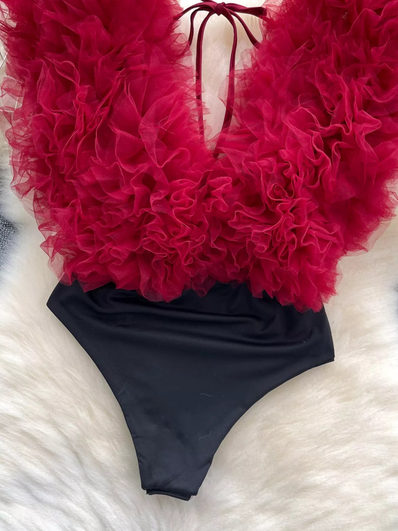 Ruffle Trim Sleeveless Bodysuit