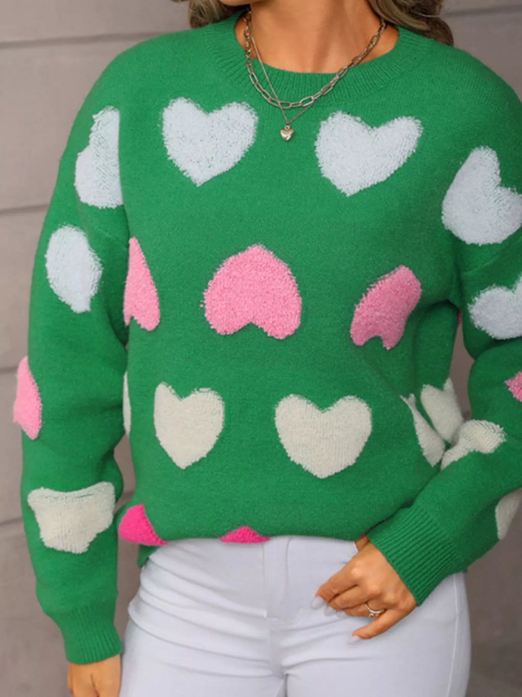 Valentine's Day Heart Pattern Fuzzy Knit Sweater