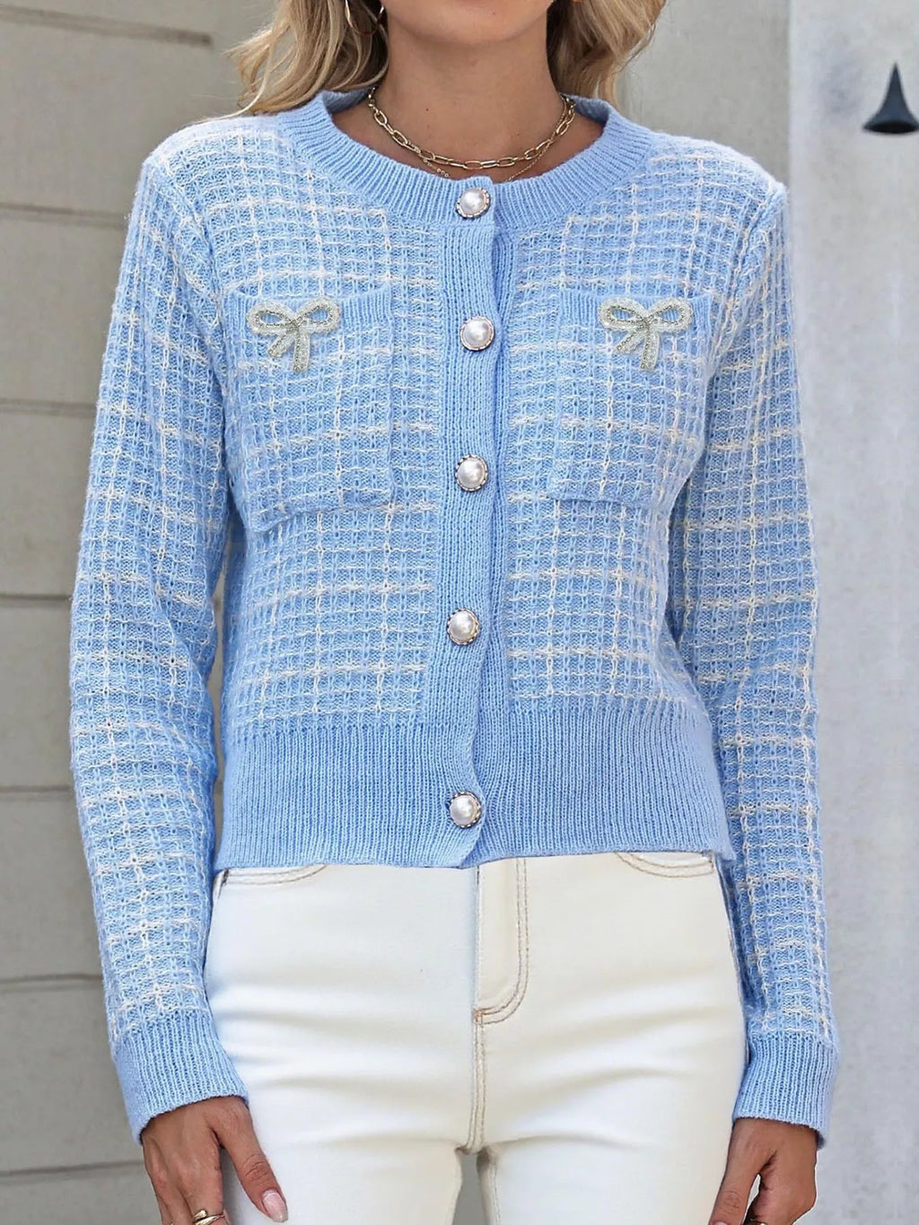 Bow Decor Button Up Cardigan