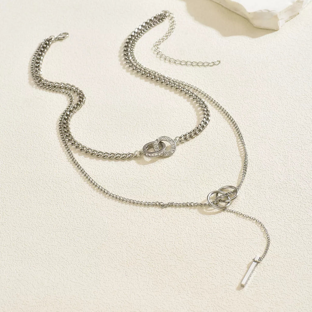 Double Layered Chain Y-Shaped Pendant Necklace