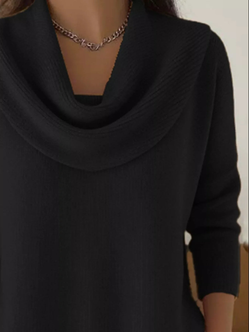 Drape Neck Long Sleeve Knit Top
