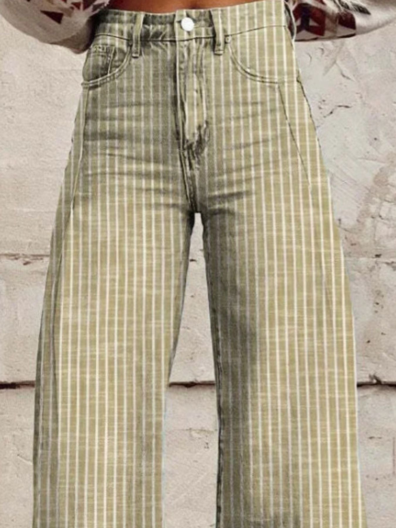 Striped High-Waisted Wide Leg Jeans