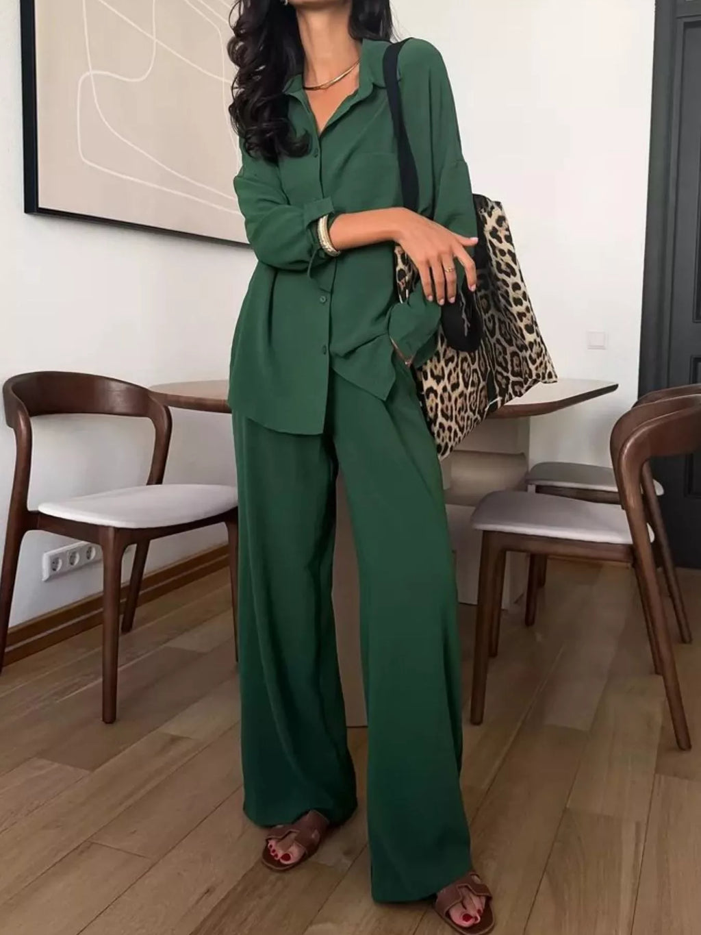 Relaxed Fit Shirt and Wide Leg Pants Set