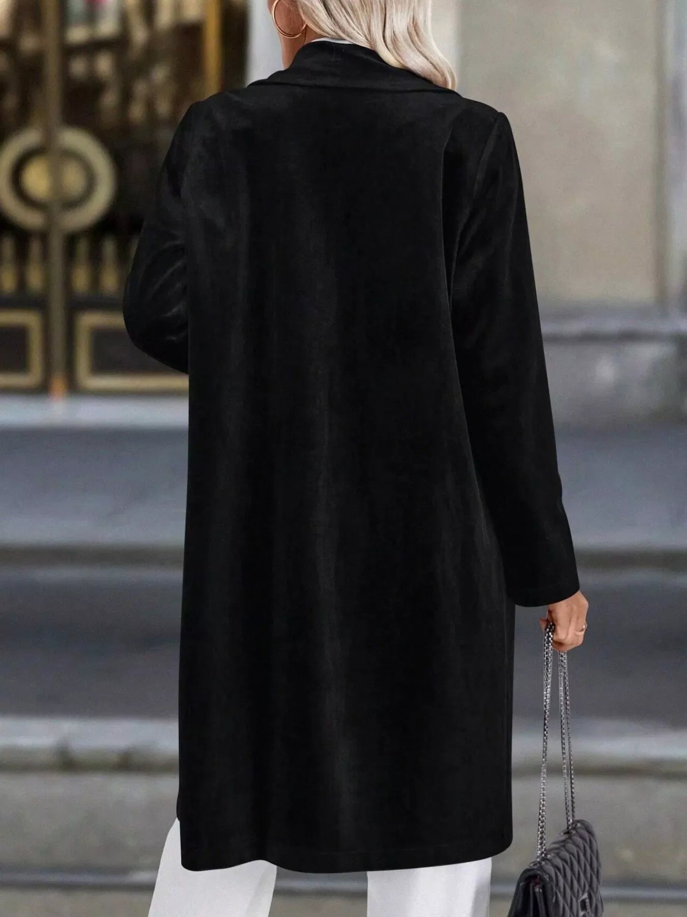Lapel Collar Long Sleeve Longline Coat