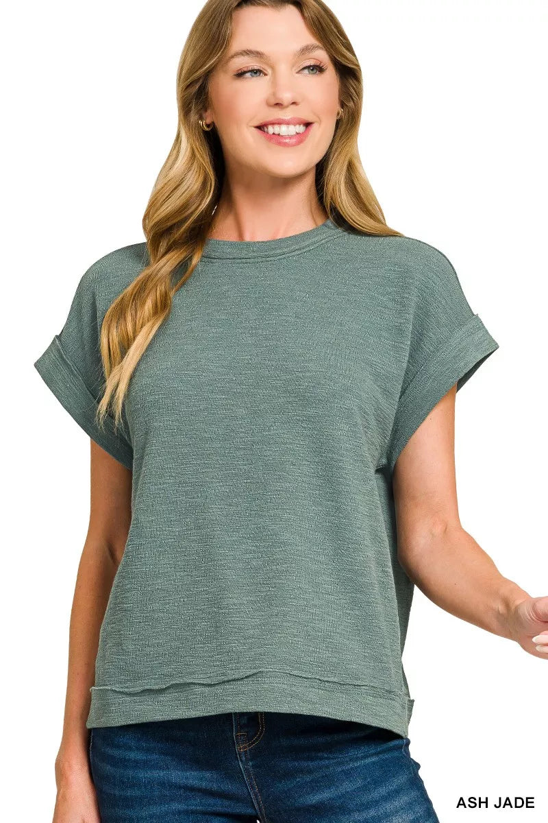 Zenana Cotton Slub Short Sleeve Tee and Pants Set