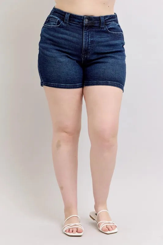 Judy Blue Full Size High Waist Back Flap Pocket Denim Shorts Plus Size