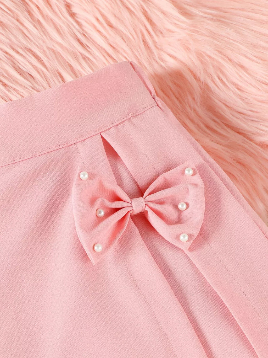 Children's Floral Applique Top & Bow Decor Skirt Set