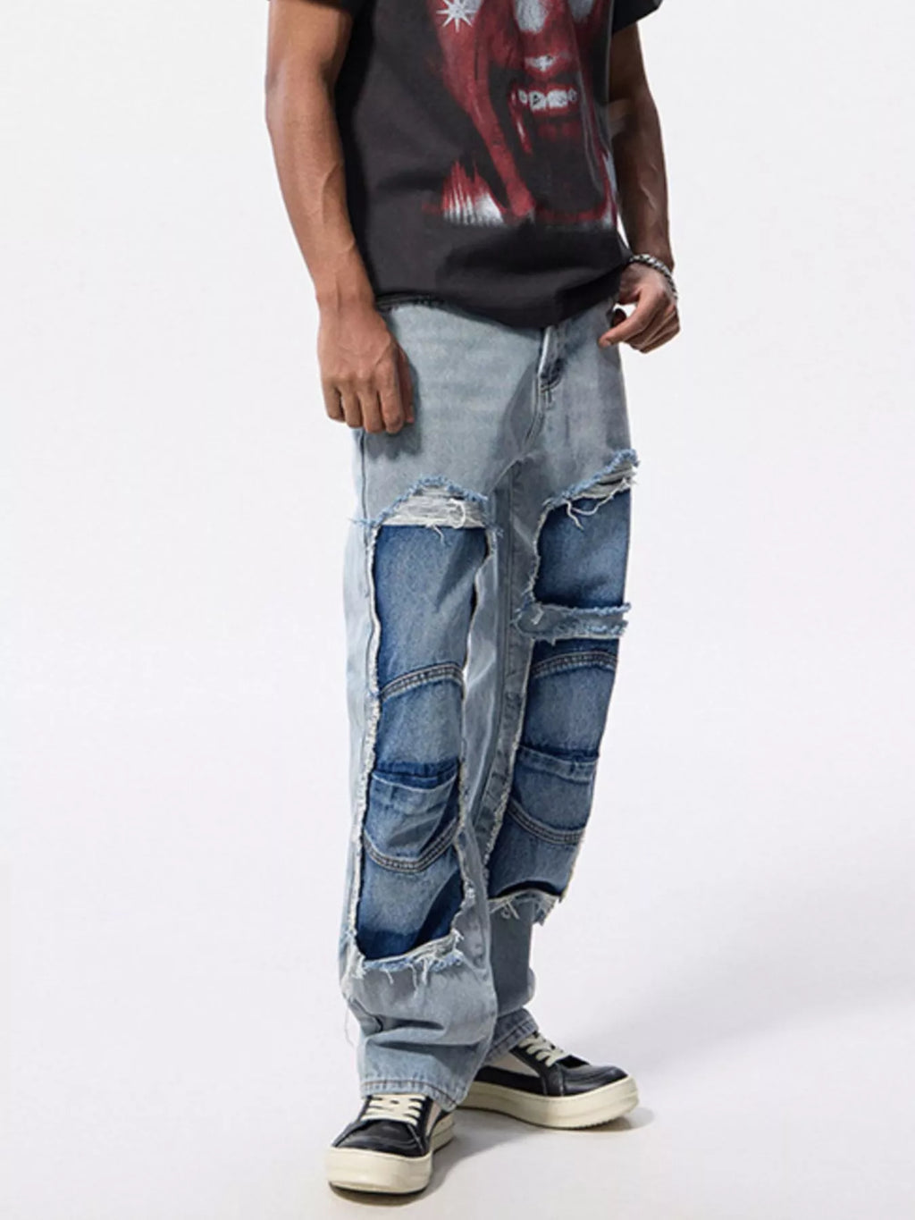 Men's Distressed Patchwork Jeans