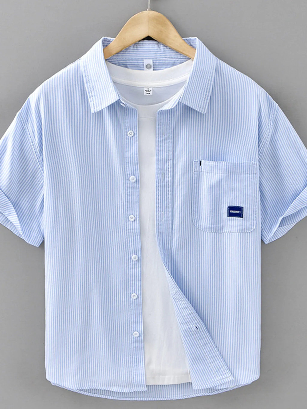 Men's Plus Size Striped Button Up Short Sleeve Shirt