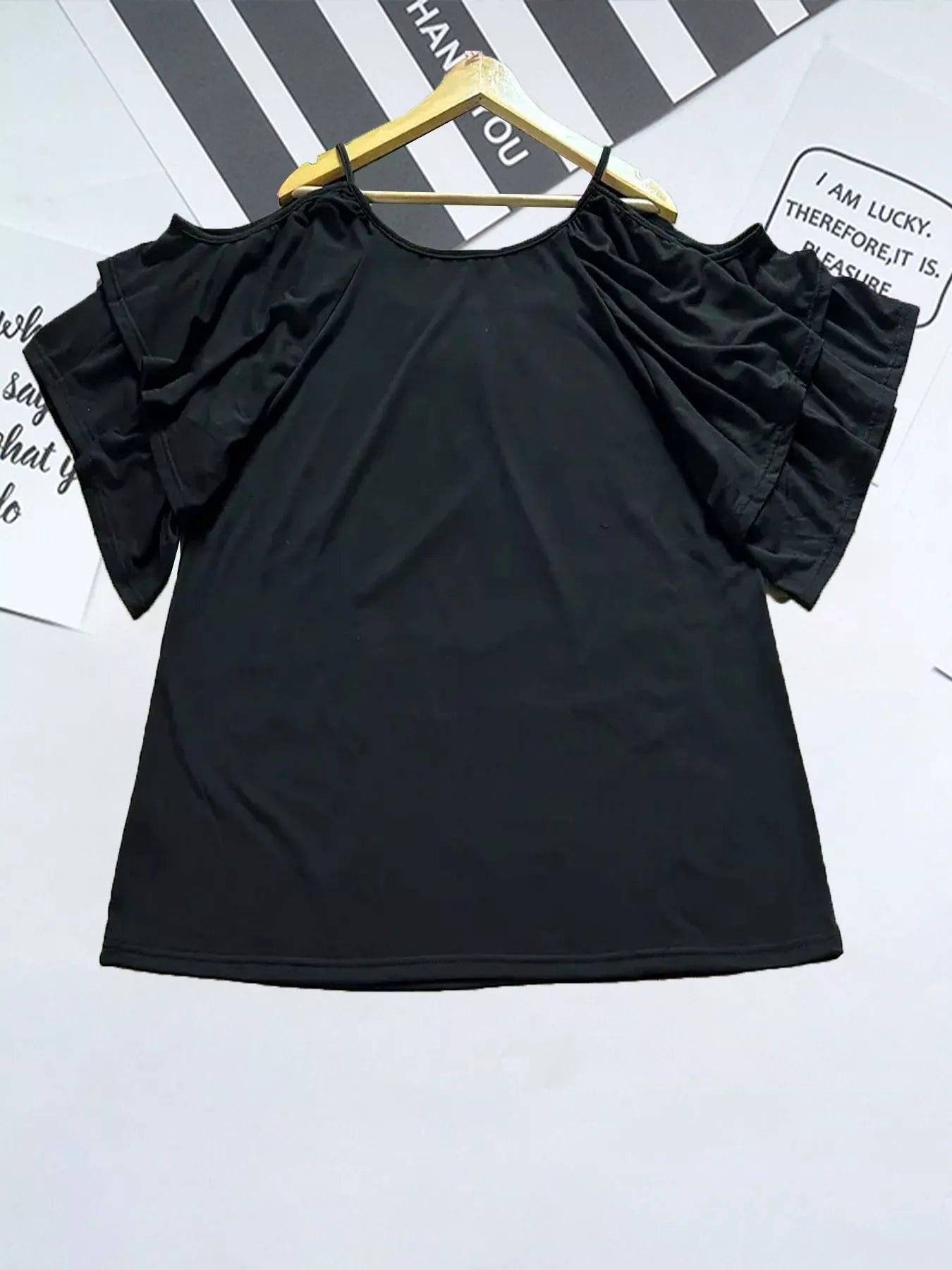 Cold Shoulder Ruffle Sleeve T-Shirt