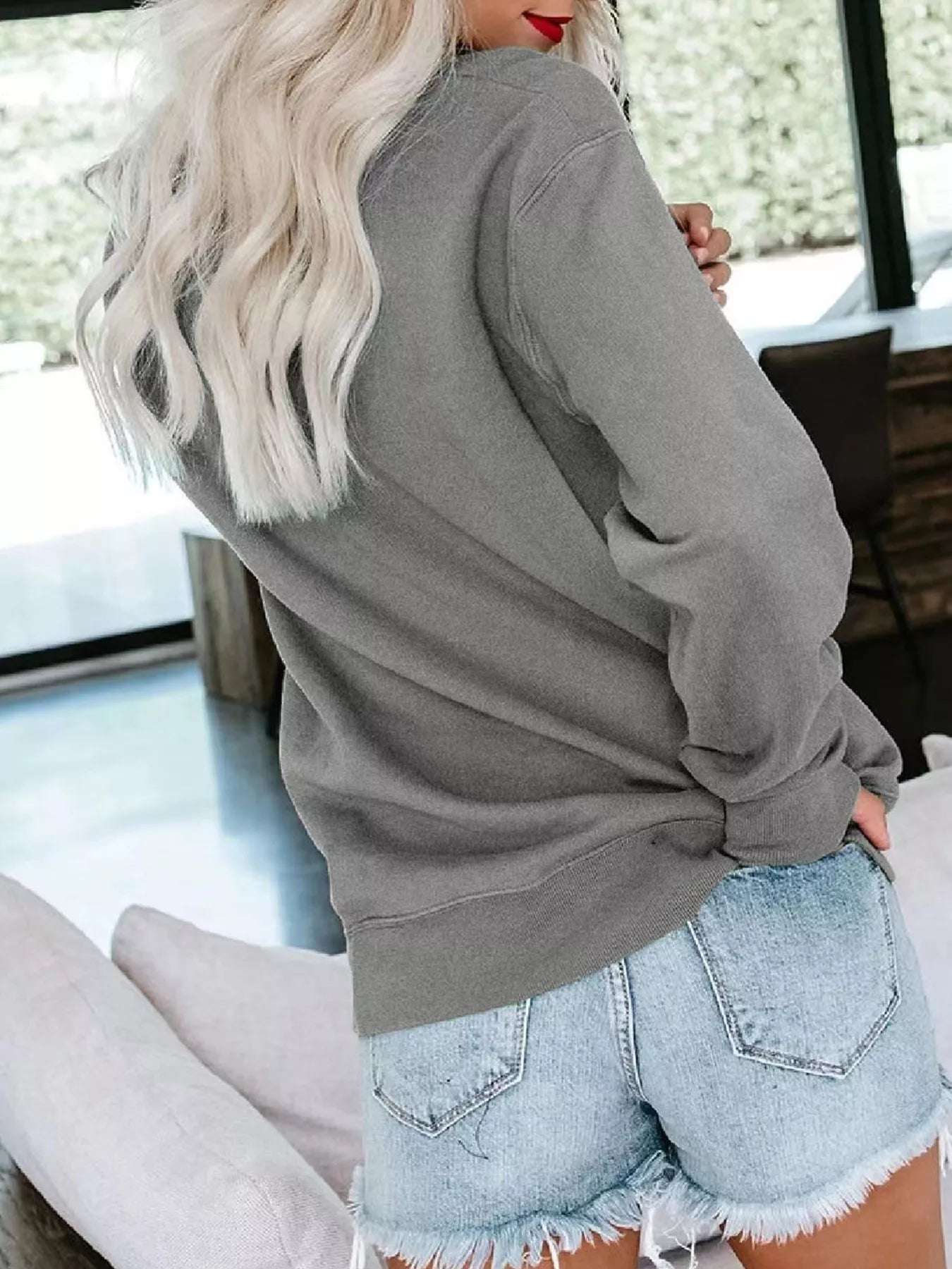 Casual Solid Color Crew Neck Sweatshirt