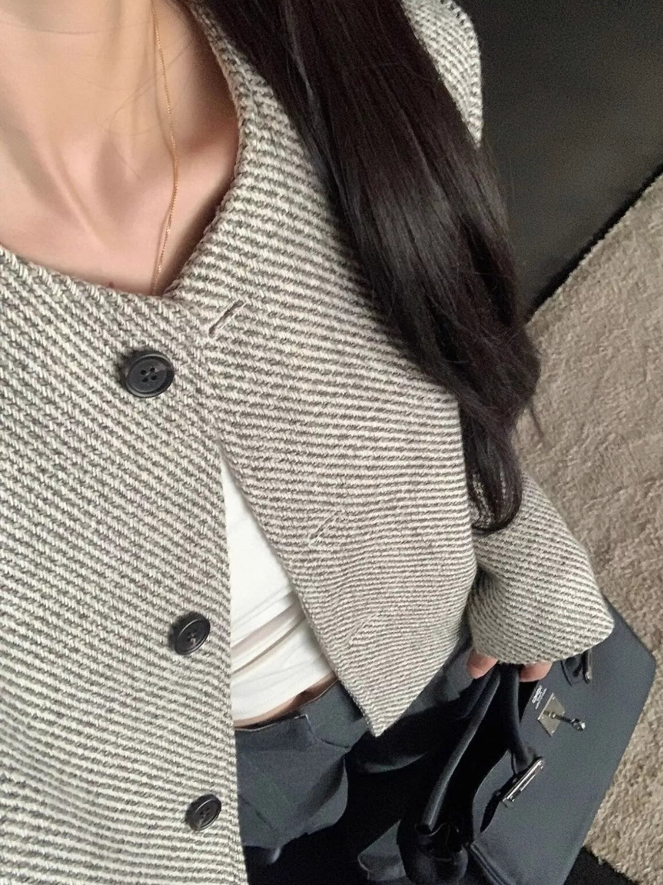 Button Up Tweed Cropped Jacket