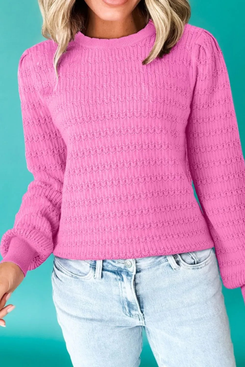 Texture Round Neck Long Sleeve Sweater