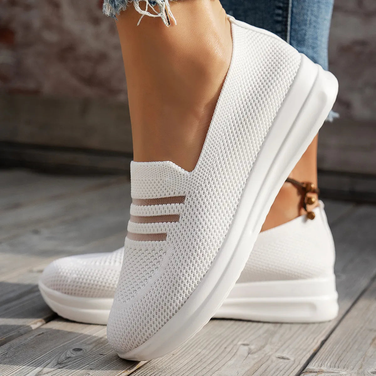 Mesh Round Toe Platform Slip-Ons