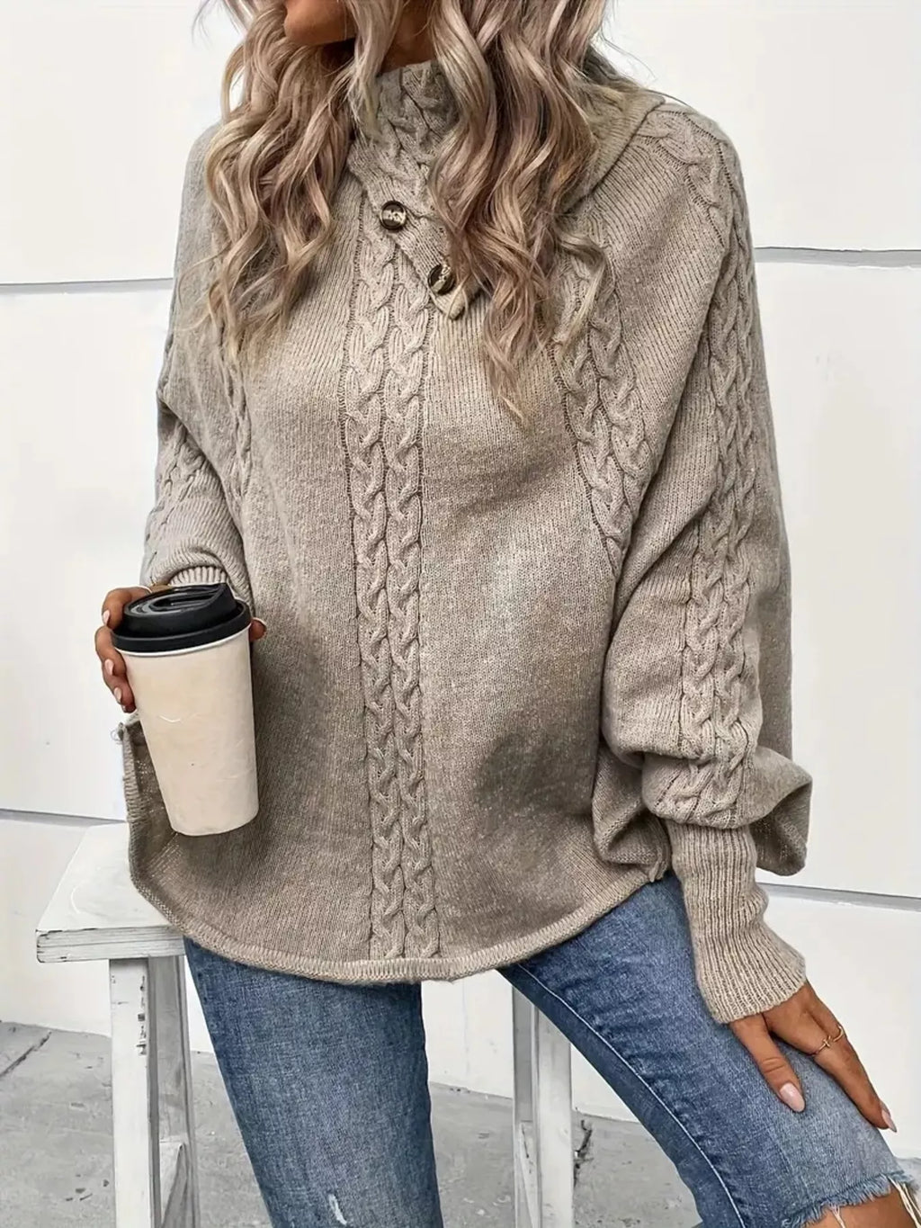 Cable Knit Button Detail Sweater