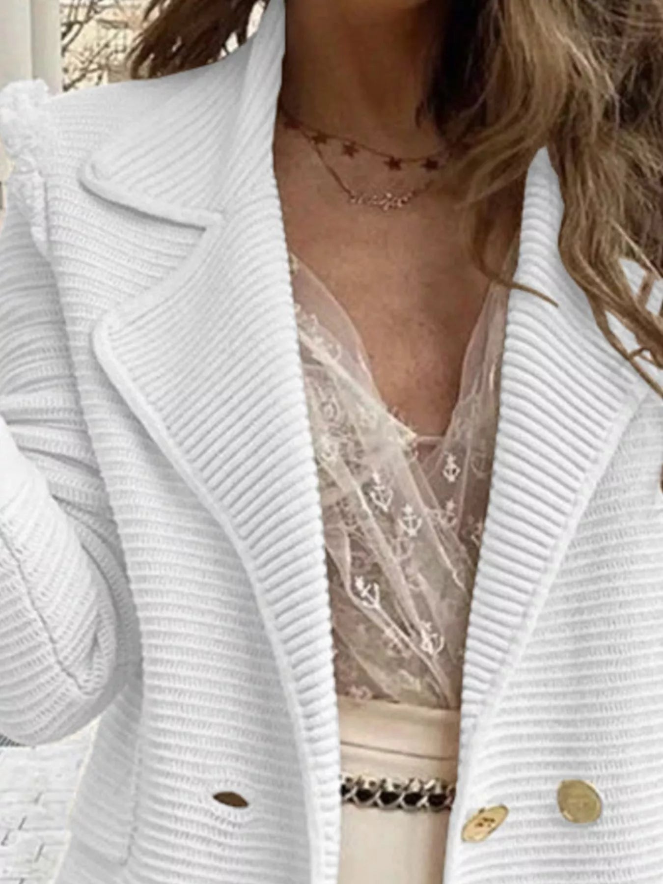 Texture Knit Double-Breasted Blazer
