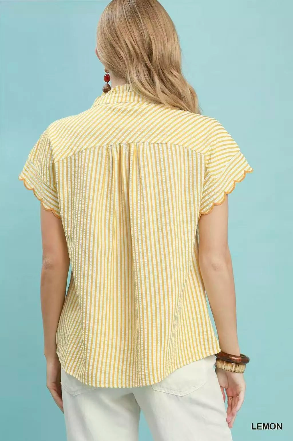 Umgee Embroidered Stripe Button Front Top