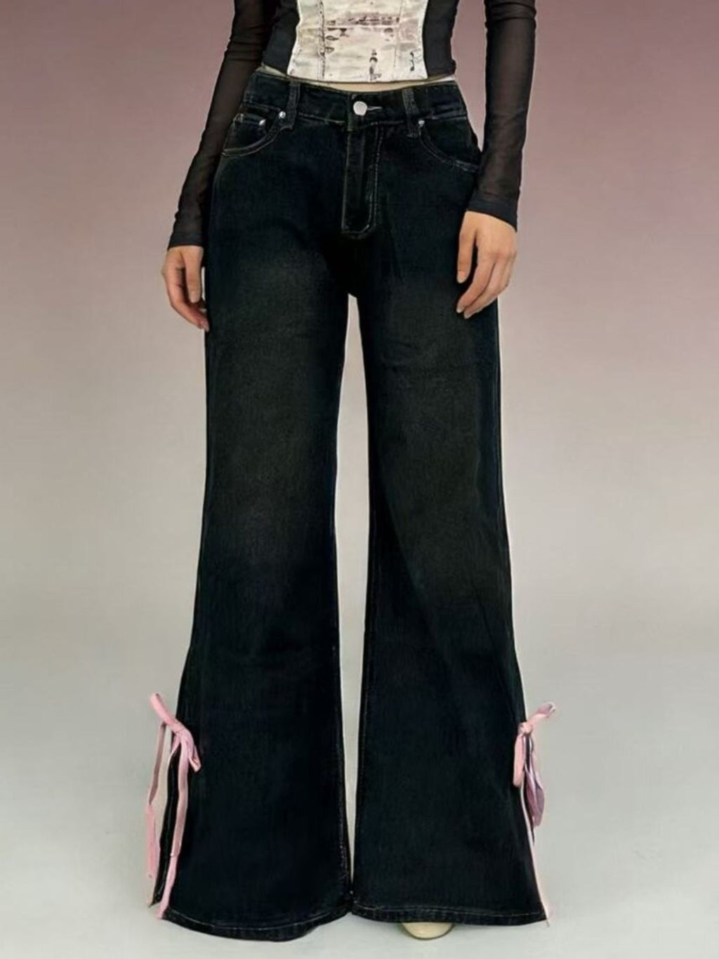 Ribbon Detail Flare Jeans
