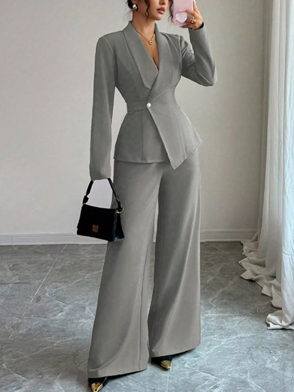 One Button Blazer and Pants Set