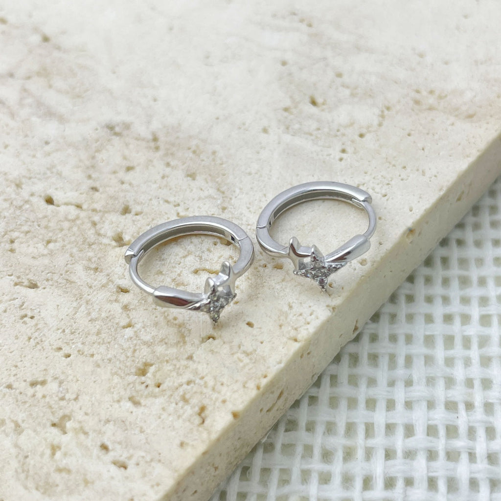 925 Sterling Silver Star Hoop Earrings