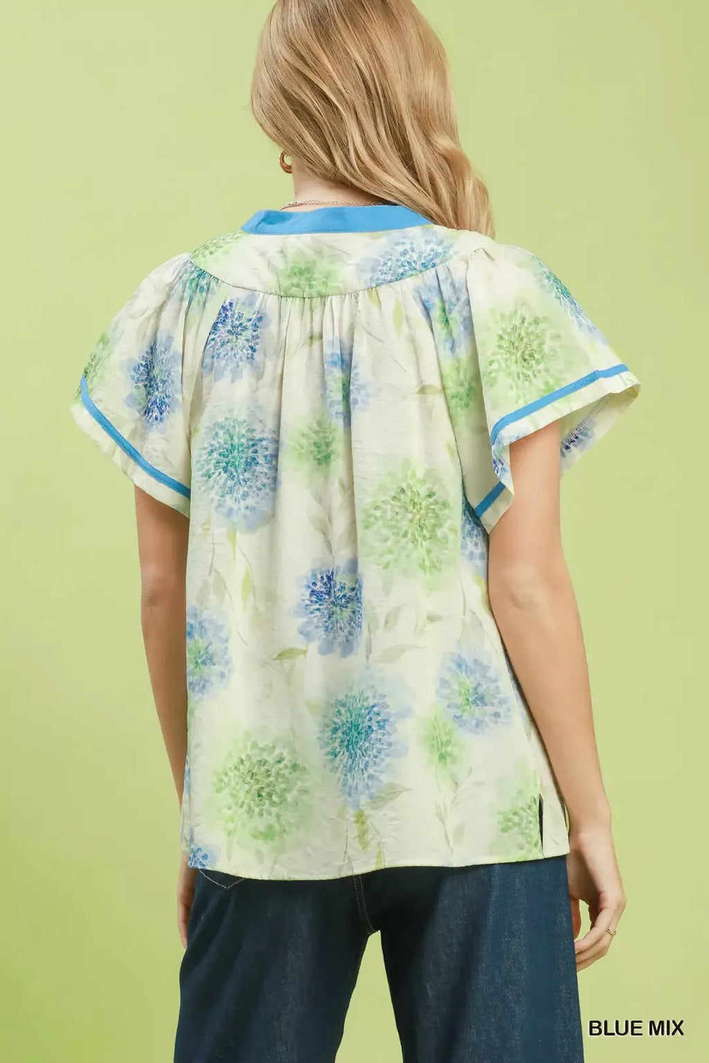 Umgee Floral Flutter Sleeve Blouse