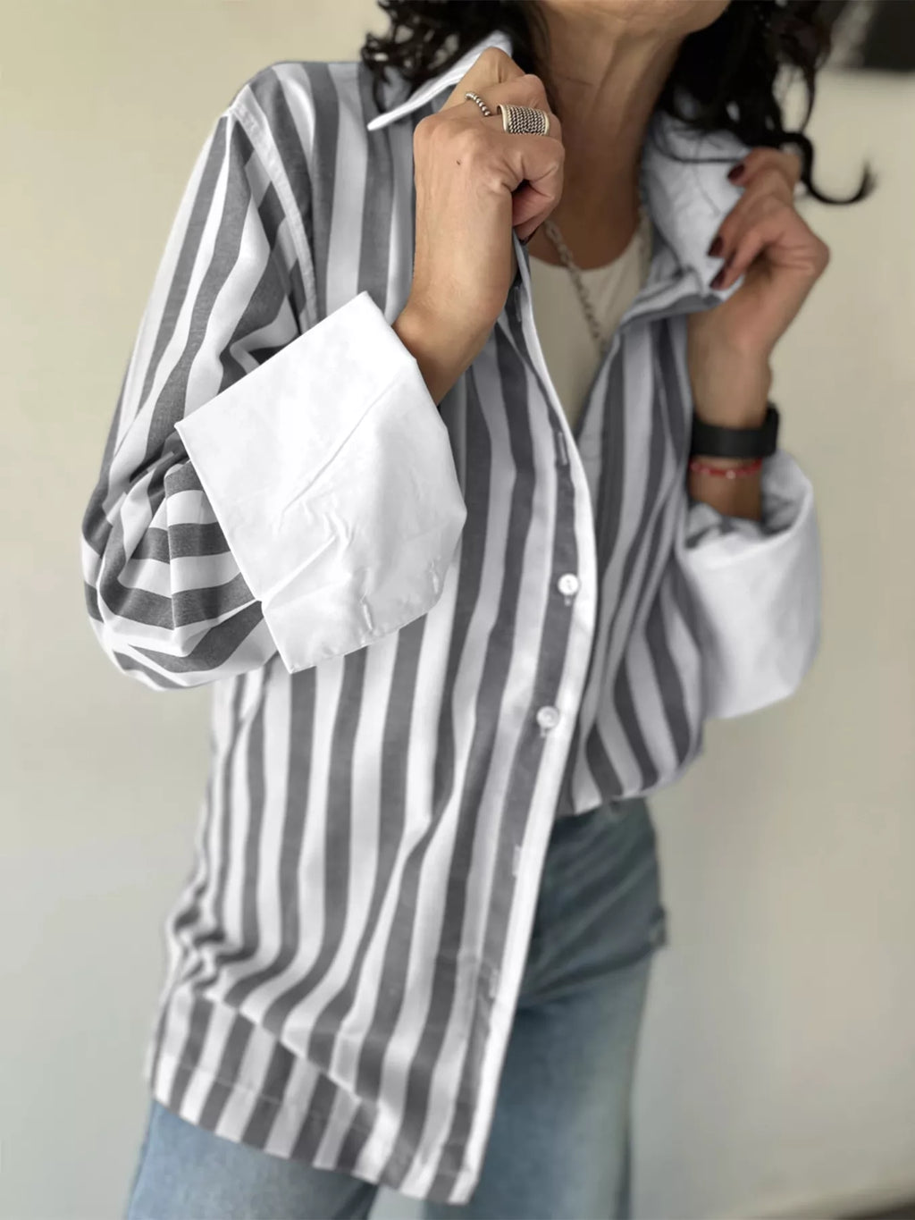 Striped Oversized Button-Up Shirt