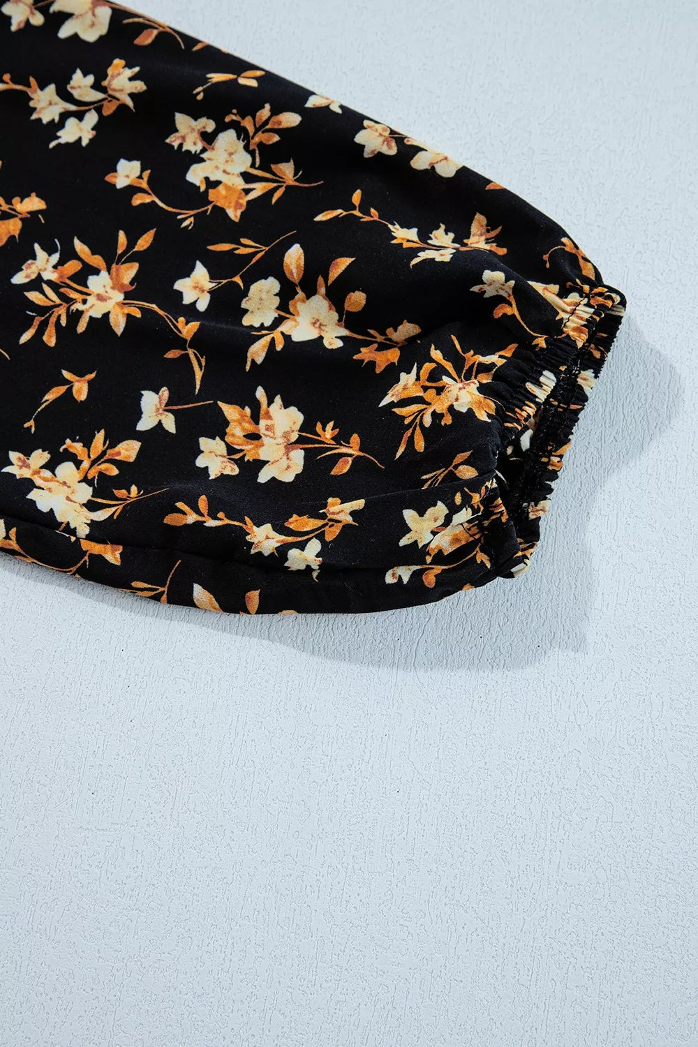 Floral Print Smocked Waist Long Sleeve Blouse