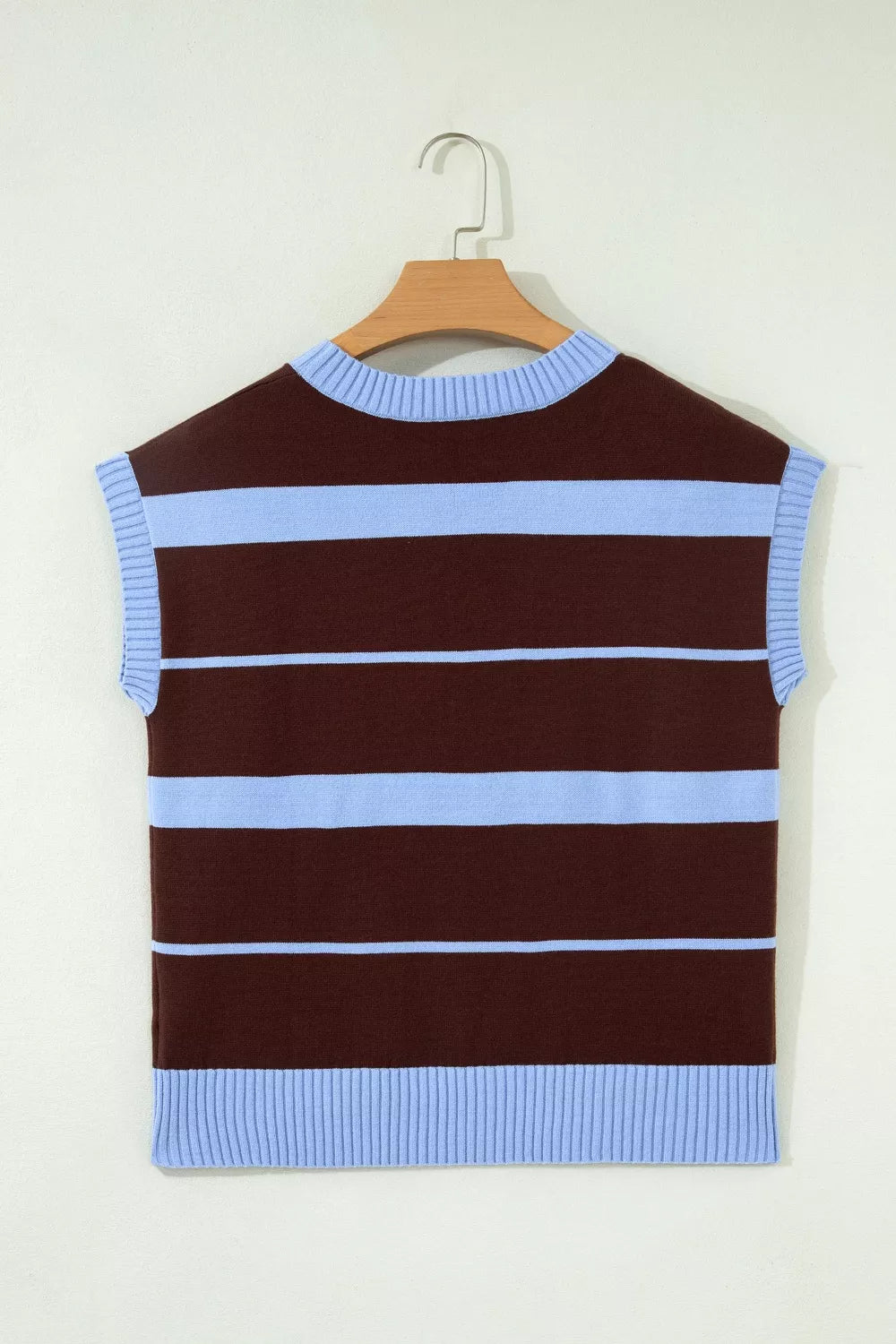 Striped Short Sleeve Round Neck Casual Knit Top