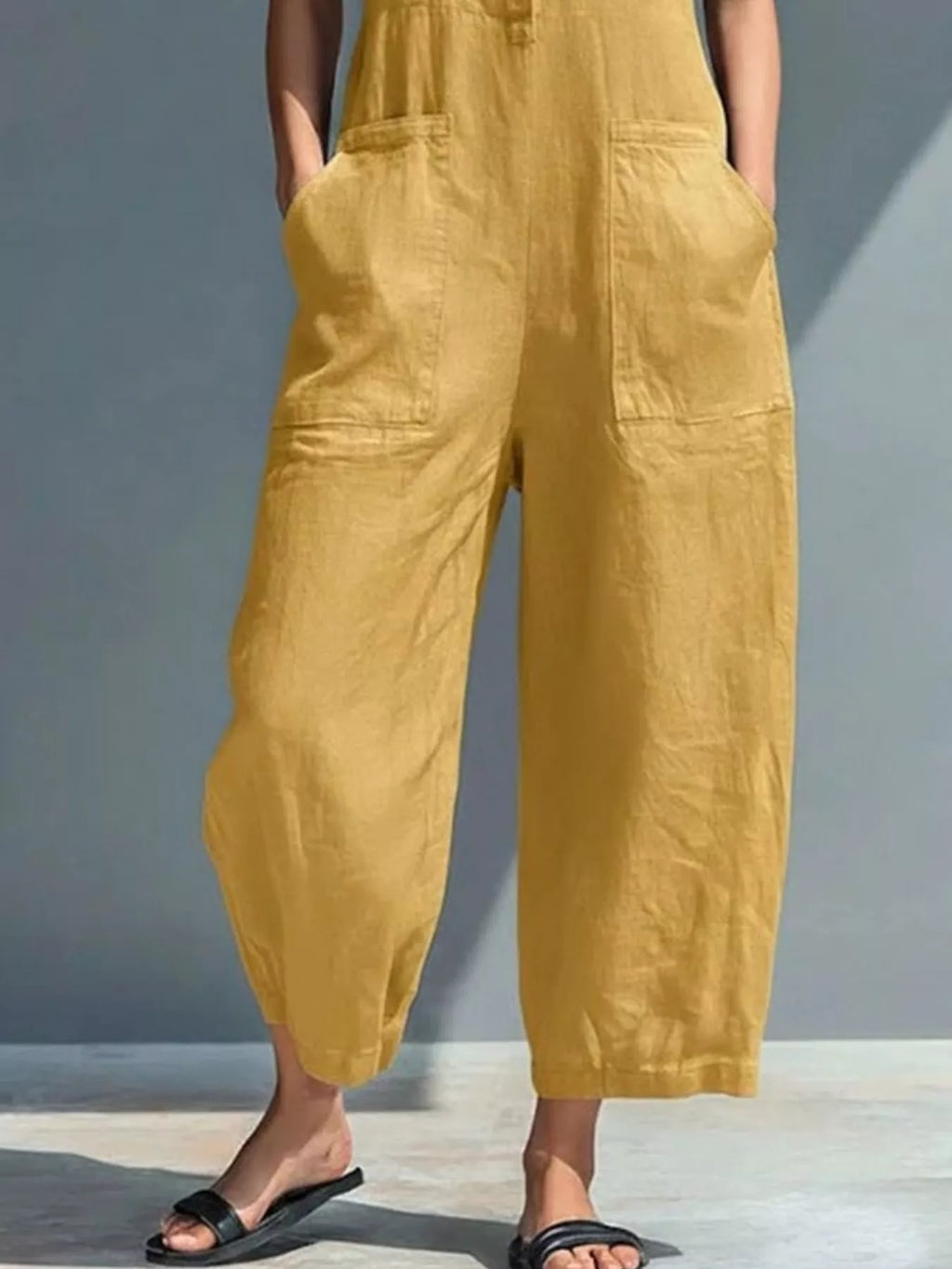 Full Size Button Front Sleeveless Jumpsuit Plus Size