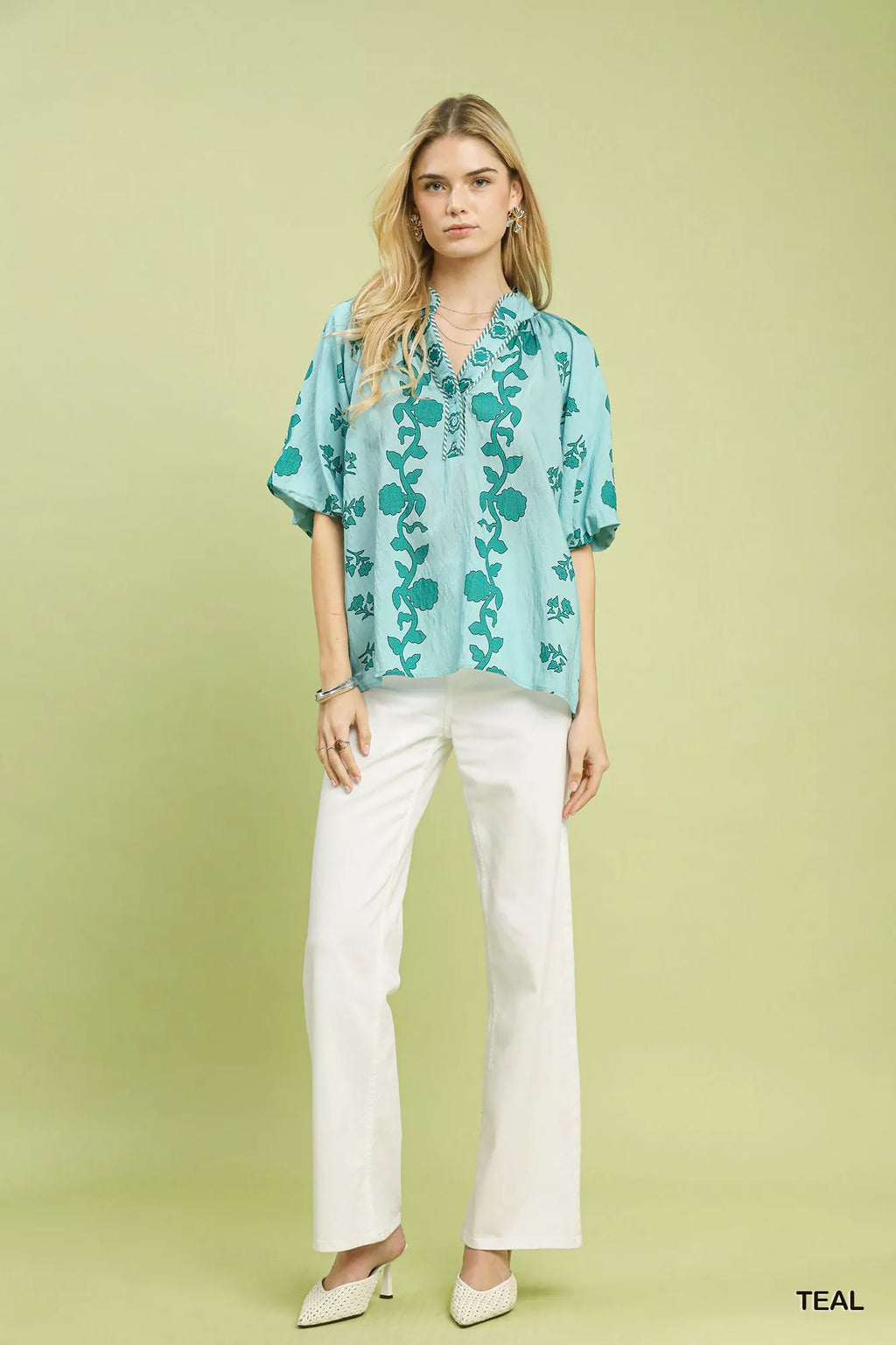 Umgee Collared Floral Print Top