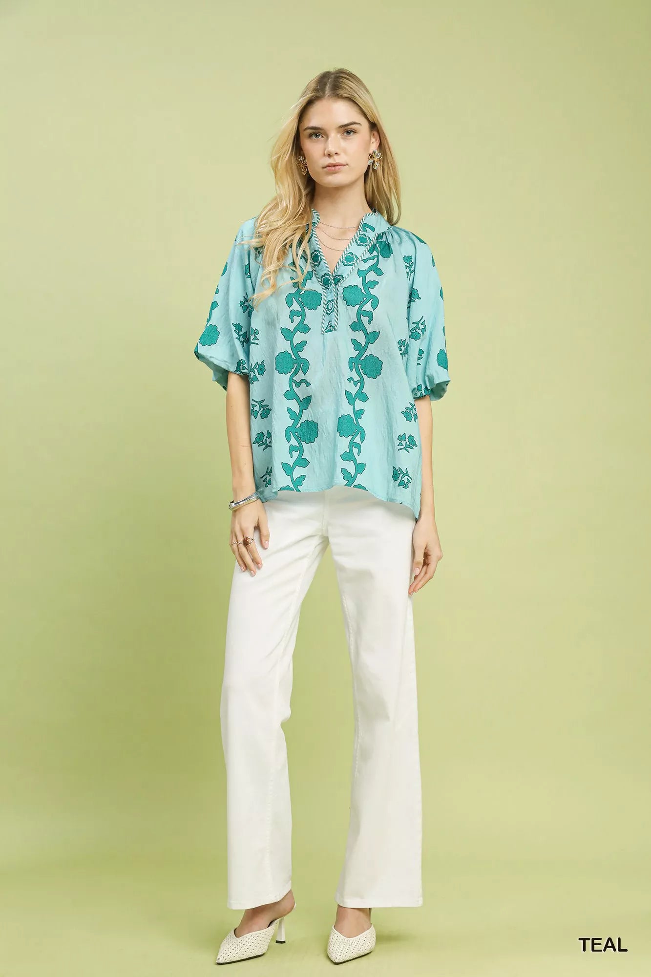 Umgee Collared Floral Print Top