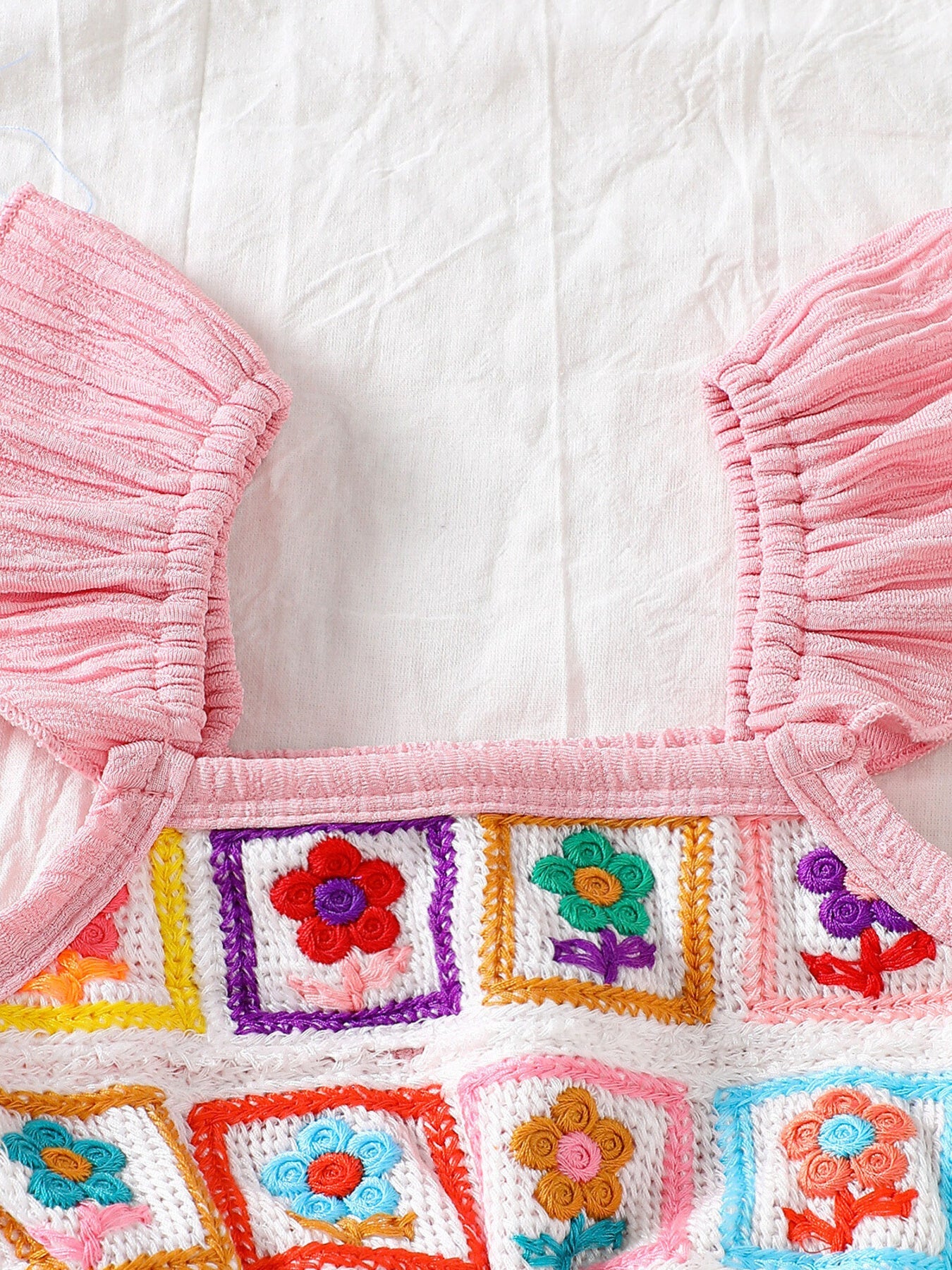Children's Crochet Ruffle Trim Jumpsuit