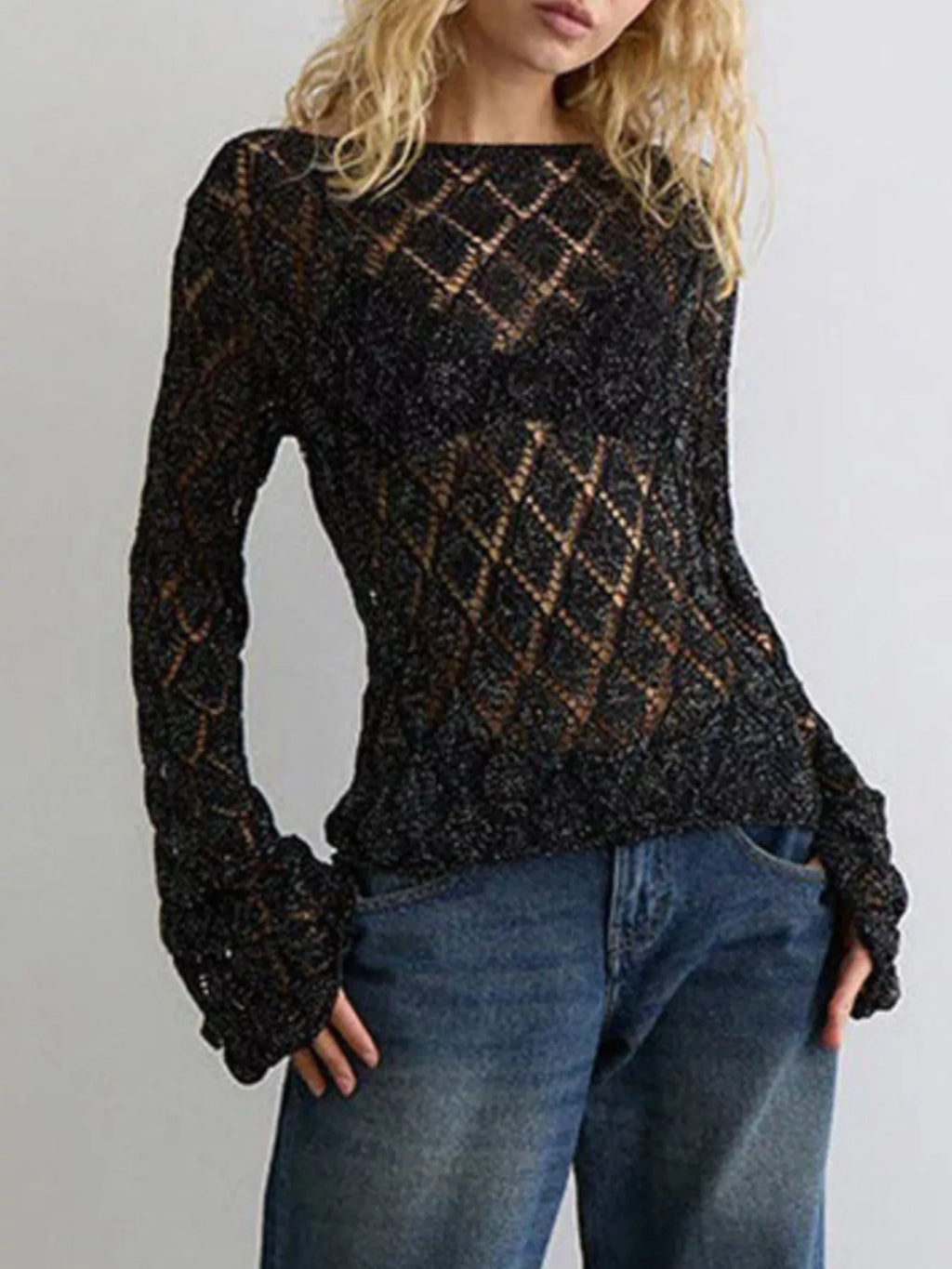 Openwork Long Sleeve Sweater